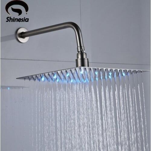 Nickel Brushed 8" 10" 12" 16" LED Rainfall Shower Head Soild Brass Bathroom Shower Top Sprayer with Shower Arm Wall Mounted