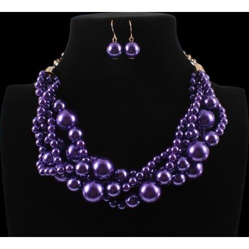 Multi Layer Purple Beads Winding Necklace & Pendant Fashion Chain Chokers African Collar Nigerian Wedding Indian Jewelry Sets