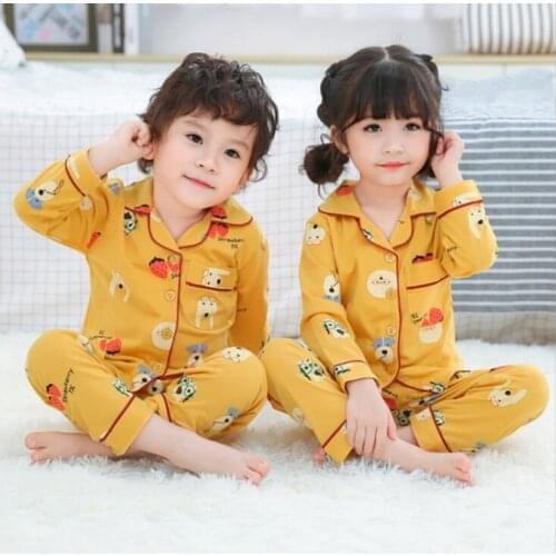 Fashion Girls Sleepwear Suit Kids Cute Soft Girls Pijamas Set 2020 Autum Long Sleeve Cardigan Suit Cartoon Children Pajamas Set