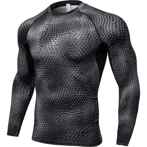 Mens 3D printing fitness running training long-sleeved tight-fitting sweat sweat T-shirt mens shirt
