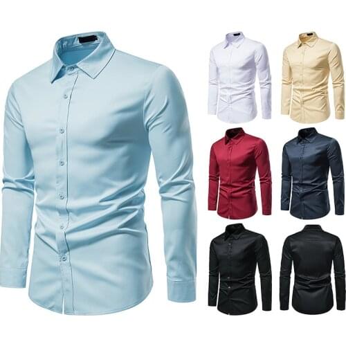 Mens Hollow Out Long Sleeve Fashion Button Shirt Solid Color Casual Button Shirt Slim Dress Shirts