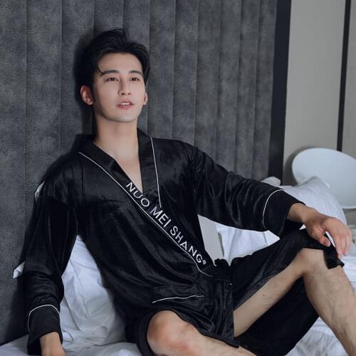Man Thick warm Gold Velvet Nightgown L-XXXL Grey Long Sleeve Chinese Men Rayon Robes Gown New Male Kimono Bathrobe Nightwear