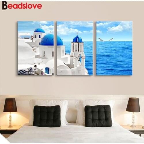 New sale DIY Diamond Painting landscape Santorini Diamond embroidery sale Cross Stitch 3pcs Needlework Home Decorative