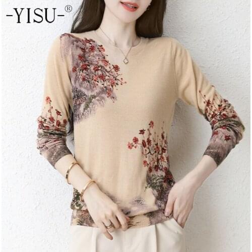 YISU 2021 New Spring Autumn Pullover Sweater Women Soft Loose Knitted Sweaters Jumpers Female Fashion printing sweater Women