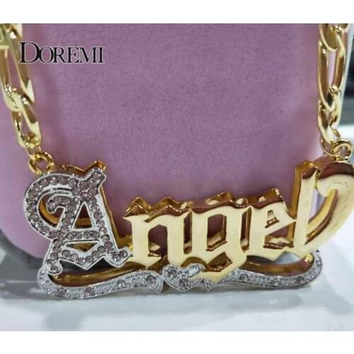 DOREMI 3D Custom Necklaces with Zircon Custom Name Necklaces Name Personalized Double Gold Plated Nameplate Necklace Hip Hop