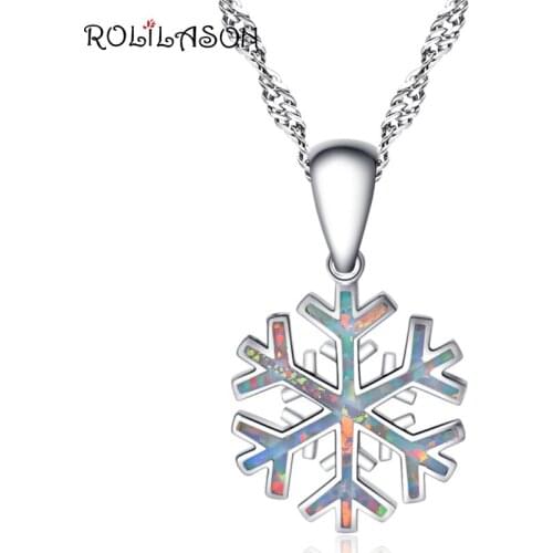 ROLILASON Snowflake style Amazing White Fire Opal Silver Stamped 925 Necklace Pendants for women anniversary OP745
