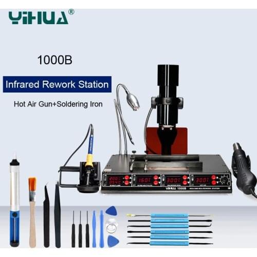 YIHUA 3 IN 1 Hot Air Gun Soldering Station +Soldering Iron+Preheating Station Infrared BGA Desoldering Station Rework Stations
