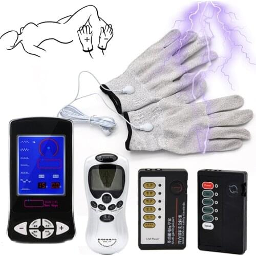 Electric Shock Slut Numb Gloves Electro Shock Body Massage Hand Touch Orgasm Stimulation Glove Masturbator Sex Toys Adult Games