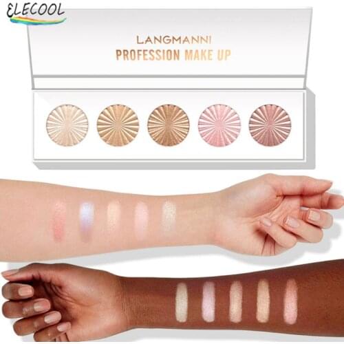ELECOOL 5Color Highlighter Powder Glitter Palette Makeup Bronzer Glow Face Contour Shimmer Illuminator Ginger Highlight Cosmetic