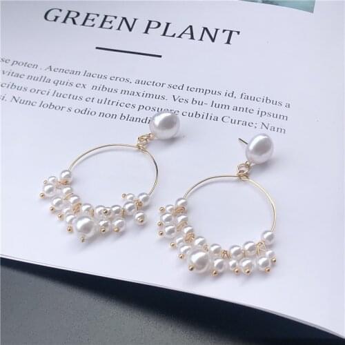 2019 New Korean Version Of The Net Red Temperament Wild Explosion Models Pearl Ring Earrings Simple Temperament Pearl Earrings