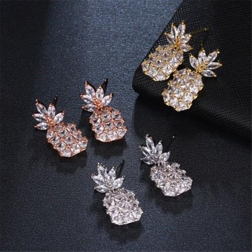 KSRA Cute Fruit Pineapple Zircon Sparkle Crystal Earrings For Women Creative Wedding Bride Fashion Earrings Jewelry Accessories