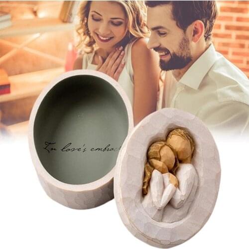 Sculpted Hand-Painted Keepsake Box Carved Jewelry Box Couple Jewelry Container Resin Storage Box Home Decoration