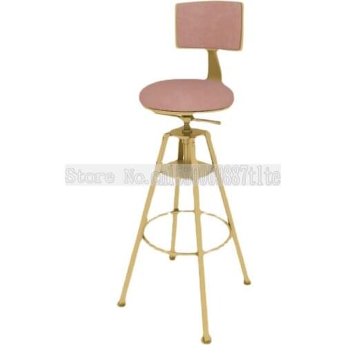 Golden wrought iron modern minimalist rotating lifting bar stools light luxury backrest stool milk tea shop bar front desk high