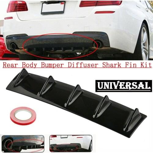 Universal Car Rear Bumper Lip Diffuser 5 Fin Shark Fin Style Car Back Bumper Spoiler Lip Splitter Car-Styling ABS Plastic Top
