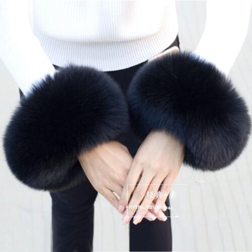 Real Fox Fur Cuffs For Women 2019 Winter Fashion Black Raccoon Fur Cuff Lady Bracelet Wristband Arm Warmer