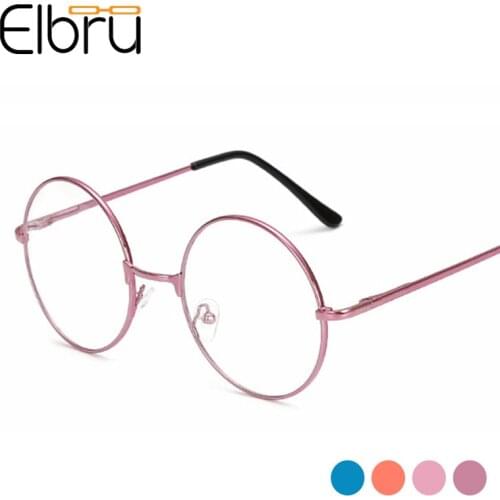 Elbru Retro Vintage Metal Round Spectacles Glasses Frame Women Girls Colorful Personality Eyewear Frame Men Purple Pink Blue