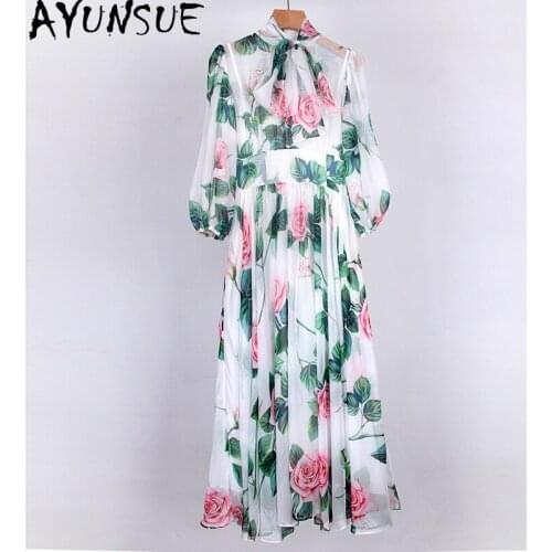 AYUNSUE Woman Spring Summer Dress 2020 Long Floral Dress Beach Elegant Maxi Dresses for Women Chiffon Vestido De Mulher KJ5657