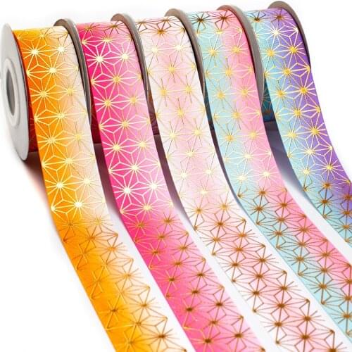 Golden Asanohagara Kimetsu No Yaiba Grosgrain Ribbon Background Gradient Background Cartoon for Hairbow Accessory Decoration