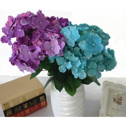 1pc/lot Big Single Fabric Cheap 5 Heads Lifelike Silk Hydrangea Artificial Floral Flowers Bouquet