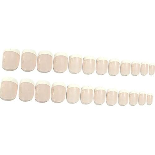 24Pcs 12 Different Size Natural French Short False Nails Full Cover Nails For