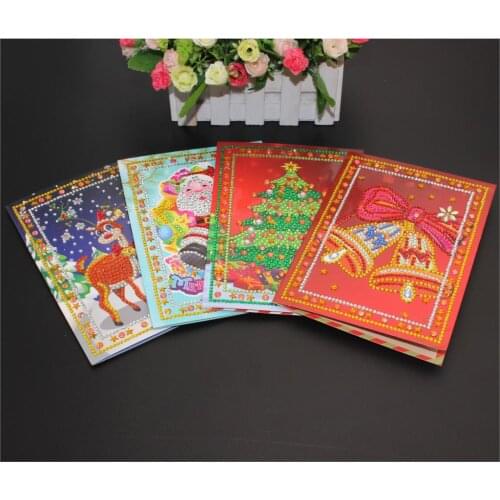 5D DIY Special-shape Cards Xmas Tree Diamond Painting Cartoon Santa Claus Merry Christmas Paper Greeting Postcards Craft