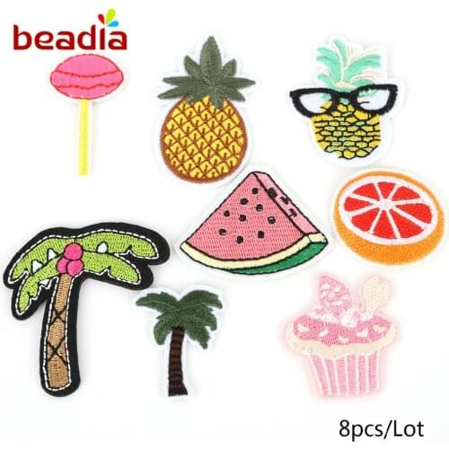 8 Pcs/set Shape of Fruits/Etc Patches Iron On Embroidered Sequin Appliques Badges Sticker For DIY Clothing Accessories