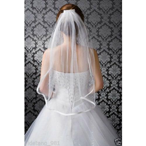 Stock White/Ivory 1Layer Ribbon Edge Wedding Bridal Veil with Comb