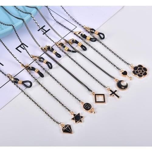 Fashion Simple Metal Glasses Chain Masks Chain for Men Women Moon Cross Black Pendant Anti-Lost Sunglasses Chain Accessories