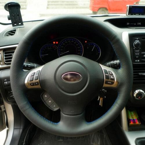 BANNIS Black Artificial Leather DIY Hand-stitched Steering Wheel Cover for Forester 2008- 2012