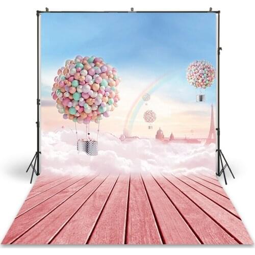 HUAYI Photography Backdrop Newborns Baby Child Photo Booth Background Vintage Hot Balloon Rainbow Sky Photo Backdrops XT-4096
