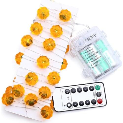 8 Modes 30 LED Pumpkin String Lights Remote Control Halloween 3D Pumpkin Garland For Fall Halloween Thanksgiving Party Supplies