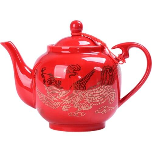 585 ml Chinese Wedding Ceramic Tea Pot China Dragon and Phoenix Peony Porcelain Tea Service Set for Adults Teaware