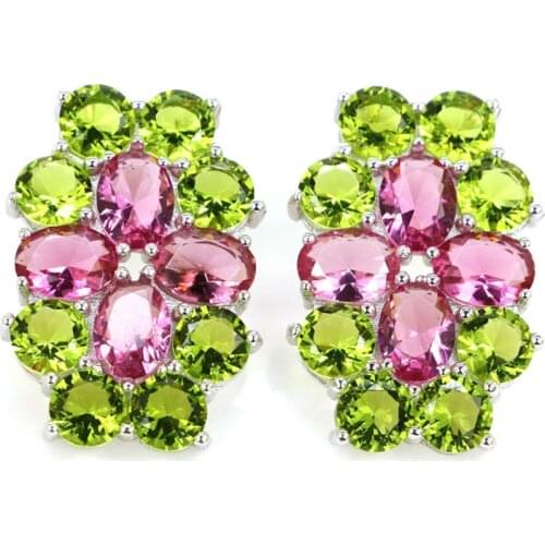 9.9g Real Blue Sapphire Created Peridot Tourmaline 925 Solid Sterling Silver Earrings 29x20mm