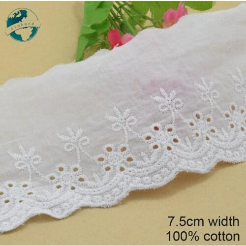 3yards 7.5cm width 100% cotton embroidery lace french lace ribbon fabric guipure diy trims warp knitting sewing Accessories#3238