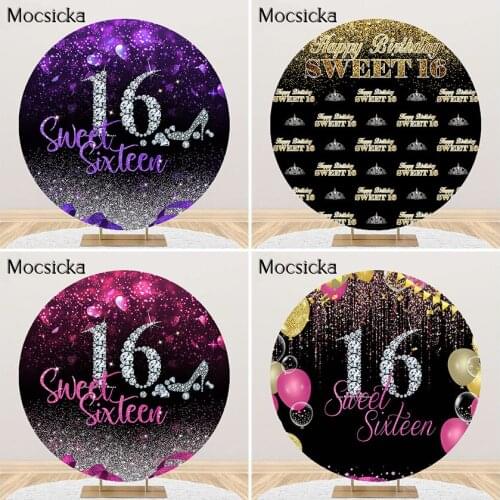 Mocsicka Sweet 16 Birthday Party Backdrop Sweet Sixteen Birthday 16th Repeat Steps Party Photoshoot Background Round Circle Cove