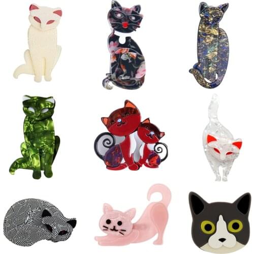 Fashion Cartoon Cat Acrylic Brooch Pins For Women Girl Lovely Resin Animal Badge Pins Party Jewelry Costume Accessories Brooches