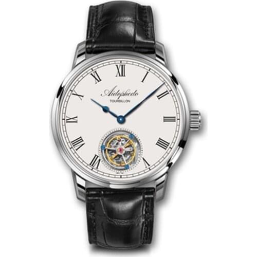 Fashion Casual Aidophedo Tourbillon Mechanical Watches Mens Genuine Crocodile Leather Real Tourbillon ST8230 Man Watch Business