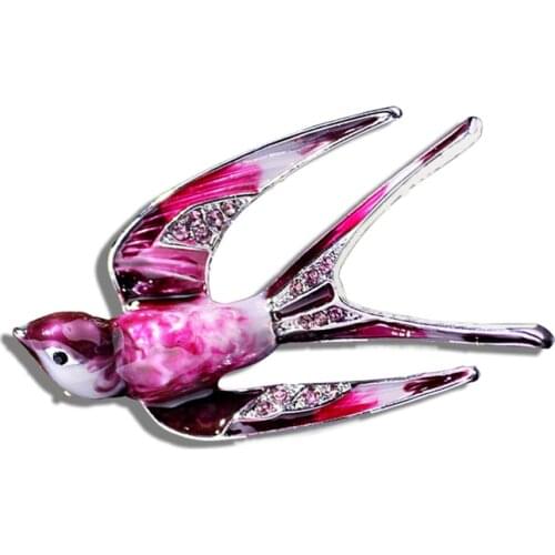 Classic Enamel Swallow Brooch Pins Metal Scarf Pins Weddings Accessories Rhinestone Christmas Gift Banquet Red Women Animal