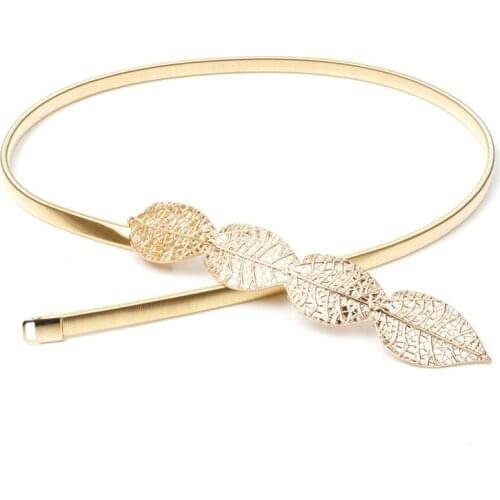 2021 Fashion women elastic metal belt gold skinny belt Vintage Elastic Leaf gold/sliver high quality women waistband chain BL36