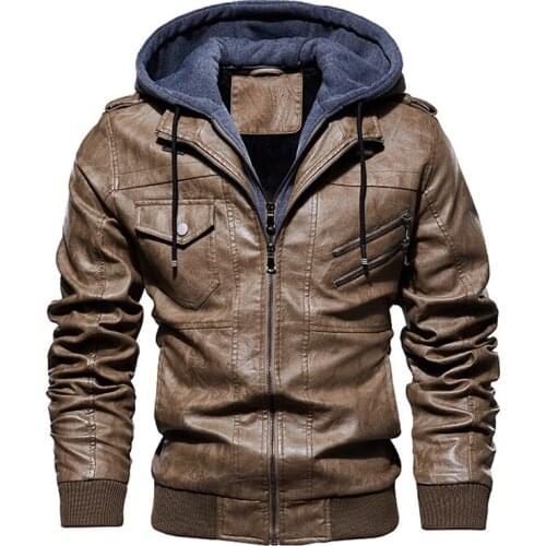 QSuper New Men Hooded Leather Jacket Thick Motorcycle Windproof Leather Coat Male Casual 2020 Winter PU Jacket