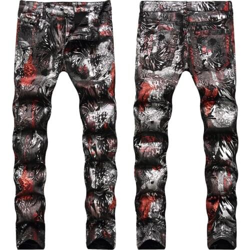 2021 Men’s Colorful Print High Street Denim Pants,Slim-fit Sexy Night Club Jeans,Cool&Stylish,Guys Must