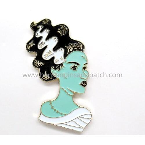 Custom gold metal soft enamel woman badge