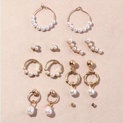 7pcs/lot European Simple Pearl Geometric Stud Earring Set Fashion Trend Wedding Party Jewelry Accessories Mothers Day Gift