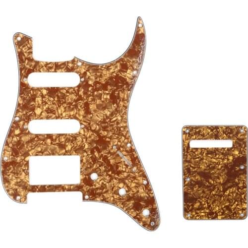 Musiclily SSH 11 Hole Strat Guitar Pickguard and BackPlate Set for Fender USA/Mexican Standard Strat Style, 4Ply Bronze Pearl