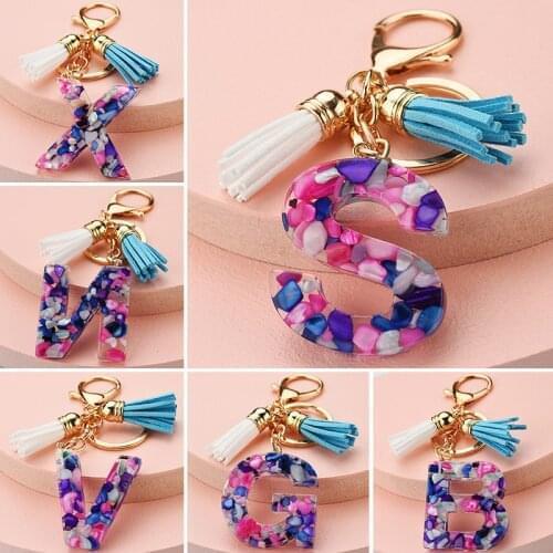 New English Alphabet Acrylic Keychain Tassel Charm Keyring 26 Initials Letter Pendant Key Chain For Men Women Car Key Ring Gift