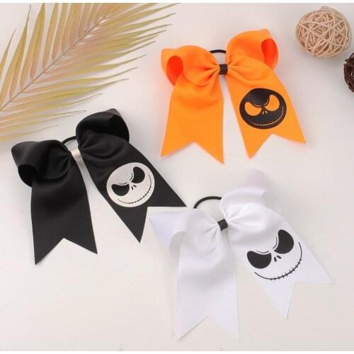Oaoleer 6 Inch Halloween Ghost Cartoon Ribbon Bow Kid Hair Rope Bow Hair Rope Ties Colorful Kids Headband Bebes Accesorios
