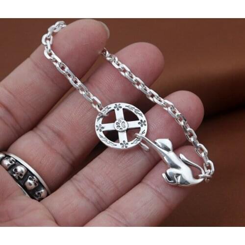 Wholesale silver jewelry and fashion handmade S925 personality retro dog licensing round silver bracelet