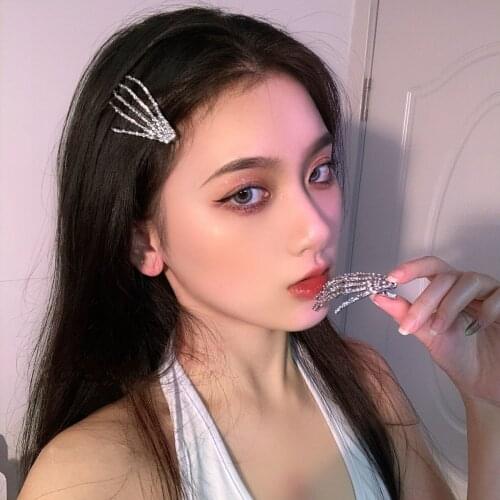 Personality Shining Skull Hand Hair Clips Bling Crystal Alloy Hairgrip For Women Girls Hairpin Headwear Hair Accessories Jewelry