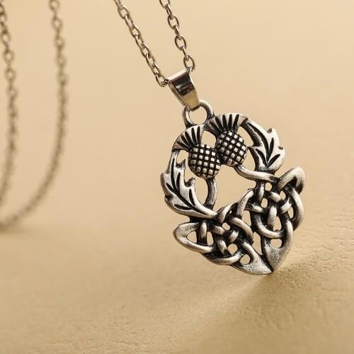 1pcs Celtics Knot Thistly Flower Field Scotland National Symbol Necklace Charm Fashion Jewelry For Men Women SGL224