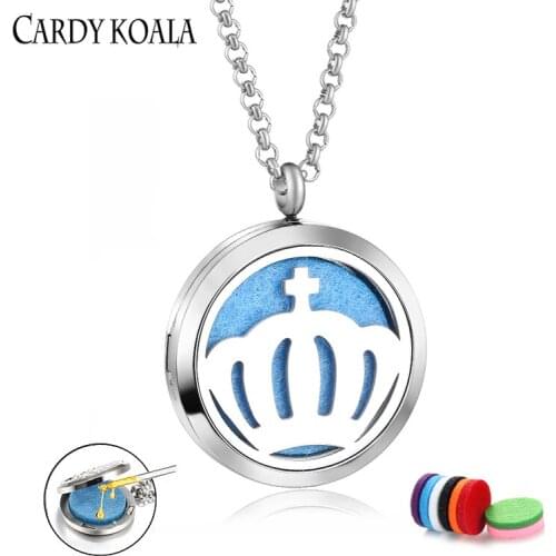 Magnetic clamshell crown hollow pattern aromatherapy perfume essential oil diffusion cotton sheet pendant necklace